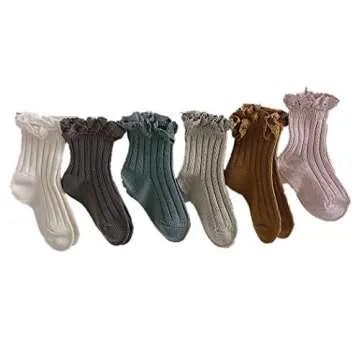 Ashmyova Baby Girls Vintage Ankle Lace Socks - Toddler Ruffles Casual Dress Socks 6 Pack Size 2-4T