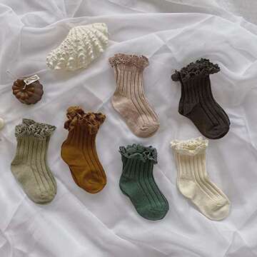 Ashmyova Baby Girls Vintage Ankel Lace Socks Toddler Ruffles Casual Dress Socks 6 Pack Size 2-4T