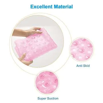 AmazerBath Clear Pink Bathtub Mat - 40x16 Inch Non Slip Bath Mat with Drain Holes and Suction Cups f...