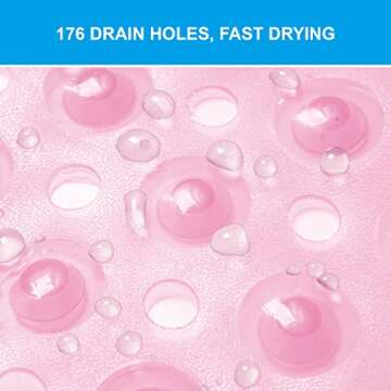 AmazerBath Clear Pink Bathtub Mat Non Slip Bath Mat for Tub, 40 x 16 Inches Bath & Shower Safety Mats with Suction Cups and Drain Holes, Extra Large Shower Stall Mats