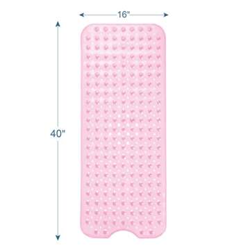 AmazerBath Clear Pink Bathtub Mat Non Slip Bath Mat for Tub, 40 x 16 Inches Bath & Shower Safety Mats with Suction Cups and Drain Holes, Extra Large Shower Stall Mats