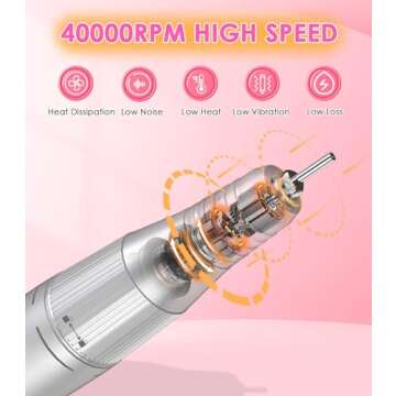Portable Nail Drill Electric File: 40000RPM Professional Rechargeable Nail E-File Machine, Cordless Nail Drill with Bits & Base for Acrylic Nails Remove Nail Gel Polish Manicure for Salon Home, White