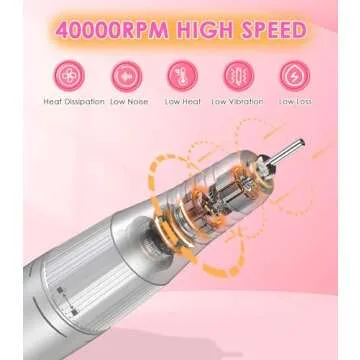 Portable Nail Drill Electric File: 40000RPM Professional Rechargeable Nail E-File Machine, Cordless Nail Drill with Bits & Base for Acrylic Nails Remove Nail Gel Polish Manicure for Salon Home, White
