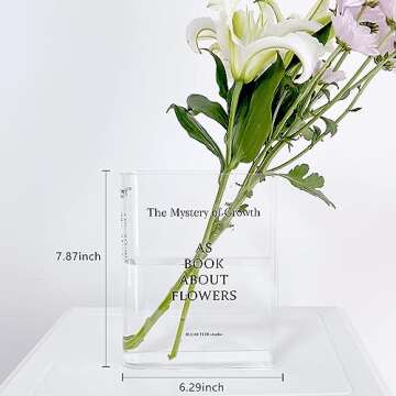 Chillyfar Clear vases,Book Flower Vase Artistic Flavor and Cultural Touch Decorative Acrylic Vase for Home/Bedroom/Office/Decorations Book Vase - Clear