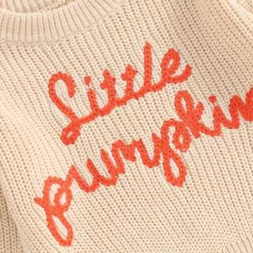 Halloween Baby Sweater Clothes Girl Boy Little Pumpkin Embroidery Sweater Shirt Toddler Fall Winter Knit Pullover (Beige, 18-24 Months)