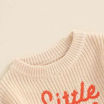 Halloween Baby Sweater Clothes Girl Boy Little Pumpkin Embroidery Sweater Shirt Toddler Fall Winter Knit Pullover (Beige, 18-24 Months)