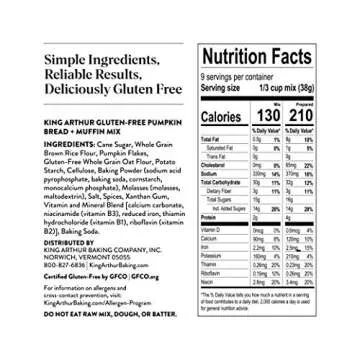 King Arthur, Gluten Free Pumpkin Bread + Muffin Mix, Gluten-Free, Non-GMO Project Verified, Certified Kosher, 12 Ounces