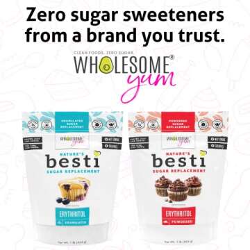 Wholesome Yum Besti Granulated Erythritol Sweetener - Natural Sugar Substitute - Keto, Non GMO, Zero Carb, Zero Calorie - Granular Sugar Replacement (16 oz / 1 lb)