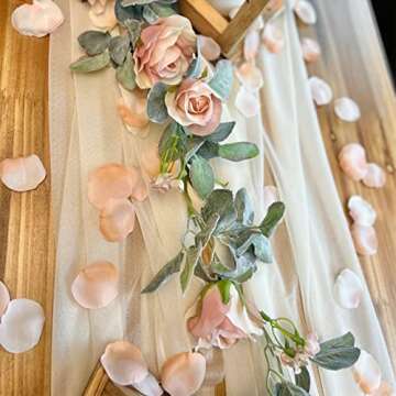 Realife 10ft Chiffon Valentine Table Runner, 28×120Inches Pale Champagne Romantic Sheer Dining Fall...