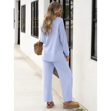 ANRABESS Women 2 Piece Outfits Oversized Loose Waffle Knit Sweater Set 2024 Fall Trendy Matching Lounge Sets Cozy Clothes sky blue Medium