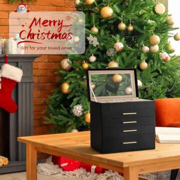 Somduy Jewelry Box, 5 Layers Jewelry Storage Display Box with Glass Lid for Women, 4 Drawers,Large C...