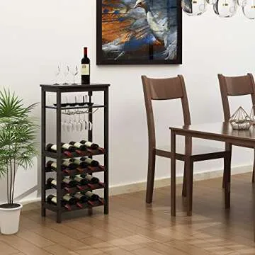Elegant Bamboo Wine Rack for 16 Bottles and Glasses