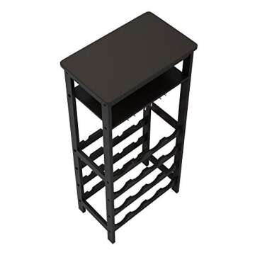 URFORESTIC Bamboo Wine Rack Free Standing Wine Holder Display Shelves with Glass Holder Rack, 16 Bottles Stackable Capacity for Home Kitchen