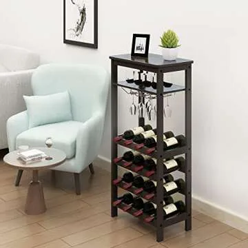 Elegant Bamboo Wine Rack for 16 Bottles and Glasses