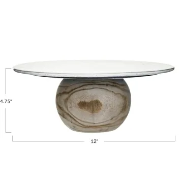 Elegant Bloomingville Stoneware Pedestal with Wood Base