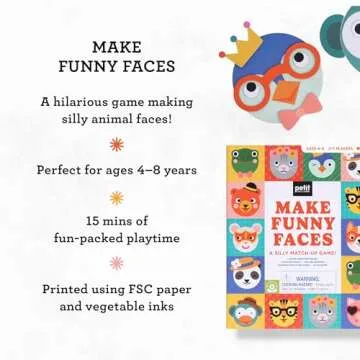 Petit Collage: Make Funny Faces | MESH Game for Learning Emotions| Be the First to Make 3 Faces | Includes 10 Animal Faces and over 60 Accessories & Features | Great for 2-3 Players and Ages 4+