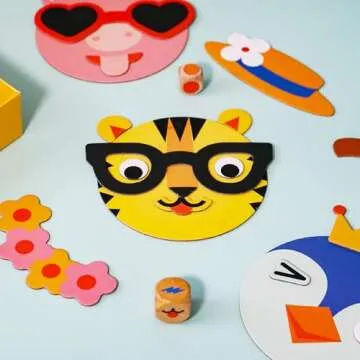 Petit Collage: Make Funny Faces | MESH Game for Learning Emotions| Be the First to Make 3 Faces | Includes 10 Animal Faces and over 60 Accessories & Features | Great for 2-3 Players and Ages 4+