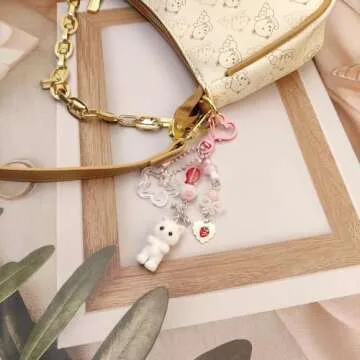 Nalefow Cute Pink Keychain, Fuzzy Cat Keychain Aesthetic Y2K Charms Stylish Keychains Accessories for Bag Charms Purse Gifts (2PCS Grey Pink Cat Sets)