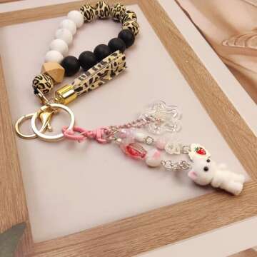 Nalefow Cute Pink Keychain, Fuzzy Cat Keychain Aesthetic Y2K Charms Stylish Keychains Accessories for Bag Charms Purse Gifts (2PCS Grey Pink Cat Sets)