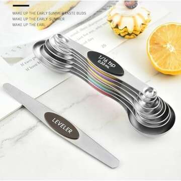Magnetic Measuring Spoons Set of 9 - Essential Stainless Steel Kitchen Tools for Precise Measuring