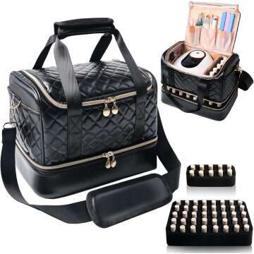 Nail Polish Organizer Bag for 50 Bottles & Nail Lamp