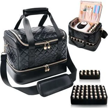 Nail Polish Organizer Bag for 50 Bottles & Nail Lamp