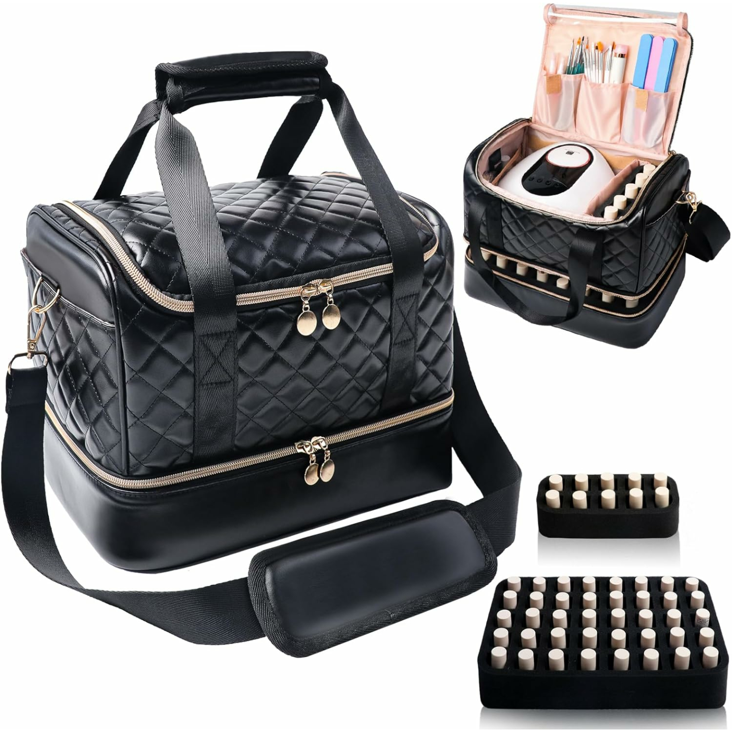 Nail Polish Organizer Bag for 50 Bottles & Nail Lamp