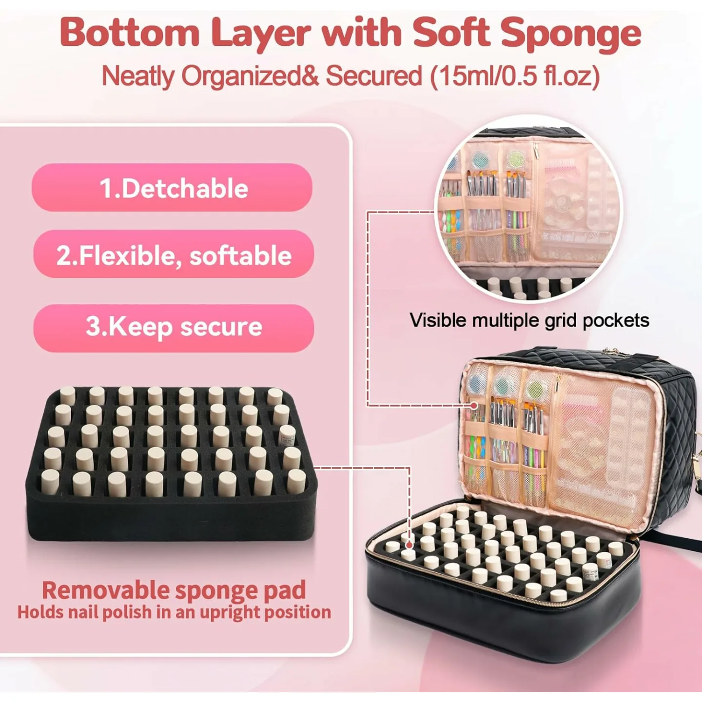 Nail Polish Organizer Bag for 50 Bottles & Nail Lamp