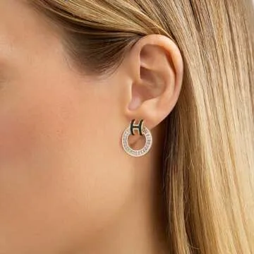 Hothink Gold Stud Earrings 14K Gold Earrings Enamel Earrings H Stud Earrings for Women Birthday Gifts for Women (Gold-Black)