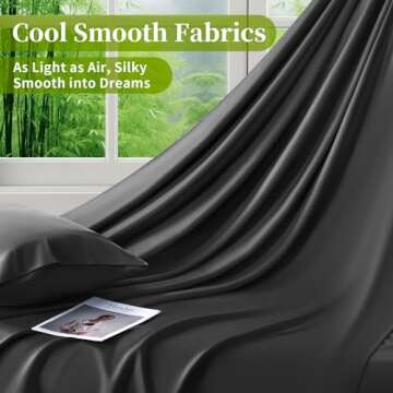 Shilucheng 100% Viscose Derived from Bamboo_ Sheets Queen Size 4pcs - Ultra Cooling & Silky Soft Bed Sheets, 16" Deep Pocket, Perfect for Hot Sleepers, Hotel Bedding Sheets (Black)