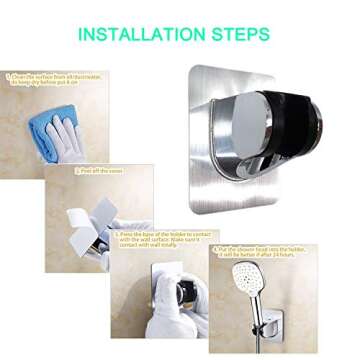 Strong Adhesive and Waterproof Shower Head Holder, Adjustable Handheld Shower Holder Wall Mount Show...