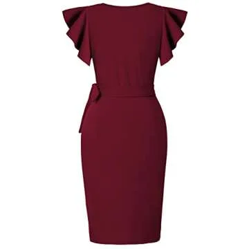 Stylish Oten Faux Wrap Dress with Ruffle Sleeves