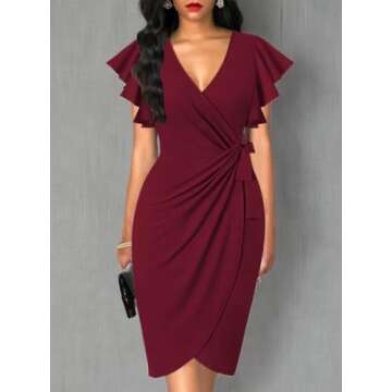 Stylish Oten Faux Wrap Dress with Ruffle Sleeves