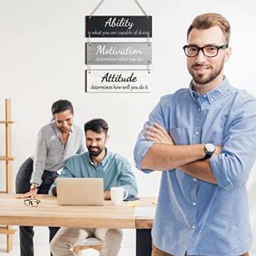 Jetec Office Wall Decor Inspirational Rustic Motivational Plaques with Sayings Wooden Hangings Ability Sign Bathroom for Home Office Art Decoration(Simple Color)