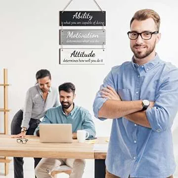 Jetec Office Wall Decor Inspirational Rustic Motivational Plaques with Sayings Wooden Hangings Ability Sign Bathroom for Home Office Art Decoration(Simple Color)