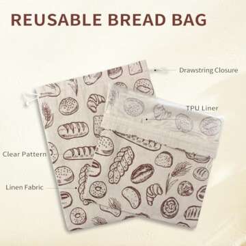 2 Pack Bread Bags for Homemade Bread Sourdough, Reusable Linen Bread Storage with Plastic Lined Bread Container Baking Supplies Fresh Keeping Food Bag