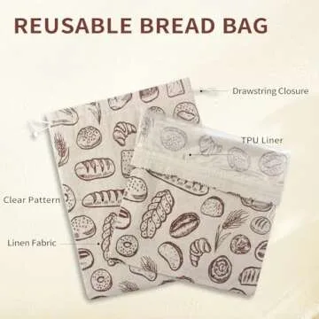2 Pack Bread Bags for Homemade Bread Sourdough, Reusable Linen Bread Storage with Plastic Lined Bread Container Baking Supplies Fresh Keeping Food Bag