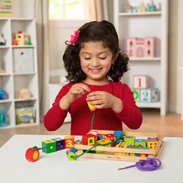 Melissa & Doug Deluxe Wooden Lacing Beads - Educational Activity With 27 Beads and 2 Laces For Toddl...