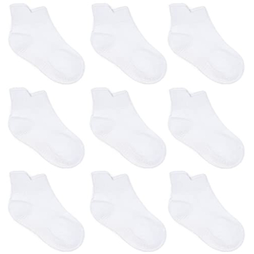 ZAPLES Baby Non Slip Grip Ankle Socks with Non Skid Soles for Infants Toddlers Kids Boys Girls, Whit...