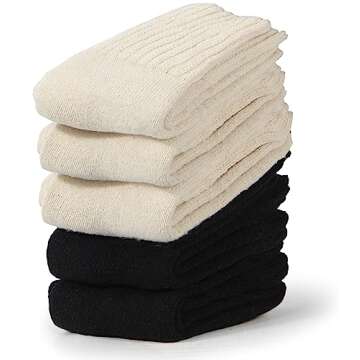 BenSorts Winter Solid Boots Socks for Women Thick Warm Cozy Crew Socks 5 Pair Black Black Beige Beig...