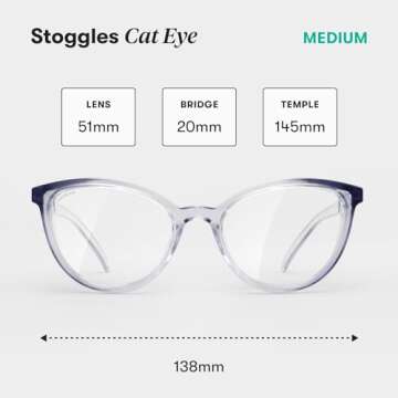 Stoggles Cat Eye Z87.1 Certified Polycarbonate Safety Glasses, Scratch & Shatter-Proof, Blue-Light &...