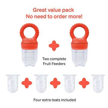 Baby Fruit Feeder by Lovenoobs™, Frozen Teething Toys for Babies, 2 Pack, Fruit Pacifier with 6 Teats, BPA/BPS Free, Mesh Teether, Food-Grade Silicone, Baby Feeding Essentials