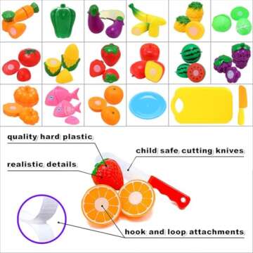 Kimicare Kitchen Toys Fun Cutting Food Fruits Vegetables Toys Pretend Food Playset for Children Girl...
