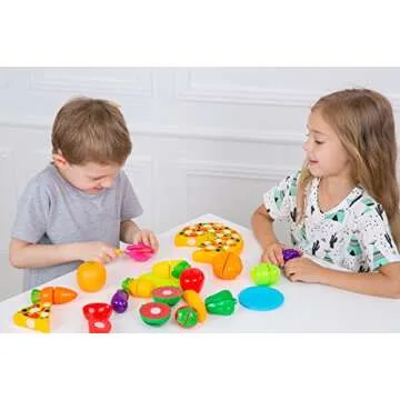 Kimicare Kitchen Toys Fun Cutting Food Fruits Vegetables Toys Pretend Food Playset for Children Girls Boys Educational Early Age Basic Skills Development 41pcs