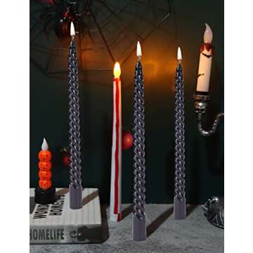 SEVEN LUCKY LIGHT Black Taper Candles,Metal Style 10 inch Black Candle Sticks,8 hrs Clean Burning Spiral Taper Candles Set of 4,Ture Dripless Candlesticks