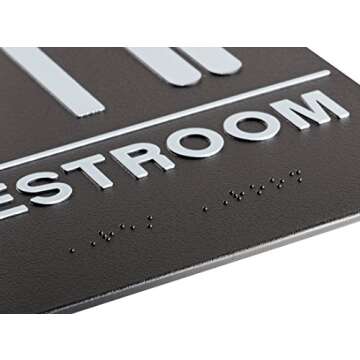 Alpine Industries Unisex Braille Bathroom Restroom Sign, Black/White, ADA Compliant 6"x9"