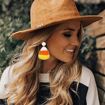 CEALXHENY Halloween Earrings Beaded Boo Earrings for Women Spooky Ghost Pumpkin Drop Dangle Earrings Handmade Gothic Costume Party Earrings Holiday Festive Jewelry Gifts (Candy Corn)