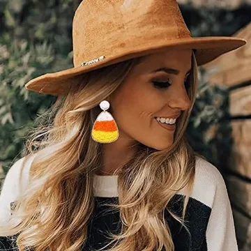 CEALXHENY Halloween Earrings Beaded Boo Earrings for Women Spooky Ghost Pumpkin Drop Dangle Earrings Handmade Gothic Costume Party Earrings Holiday Festive Jewelry Gifts (Candy Corn)