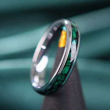 THREE KEYS JEWELRY Women’s Tungsten Carbide 4mm Stone Inlay Ring Gift