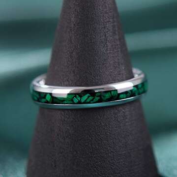 Unique Tungsten Carbide Women's Ring with Green Inlay